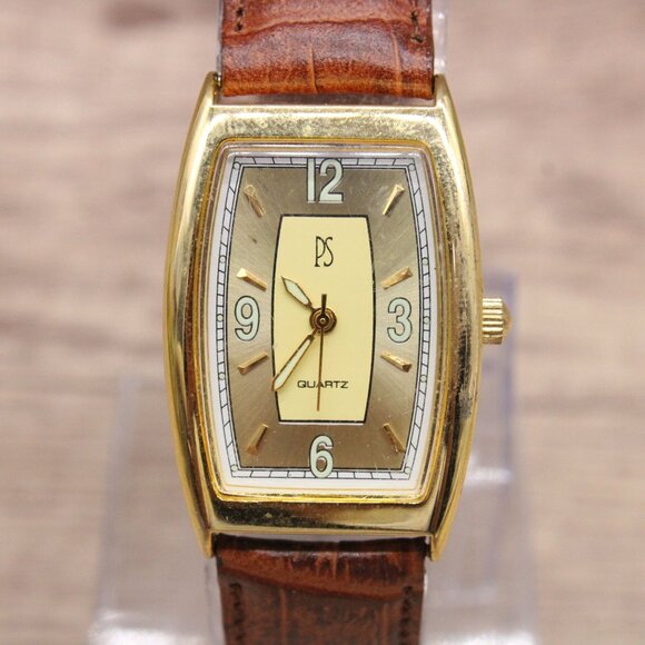 Vintage Paul Sebastian Watch Mens Gold Tone Stainless Steel Classic Leather Band - Picture 3 of 9